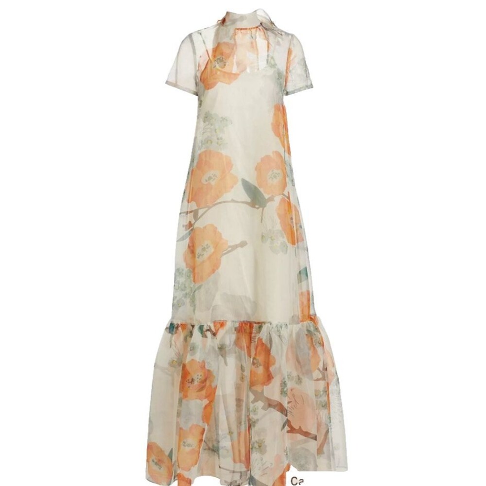 STAUD Maxi Dress with Orange Floral Design